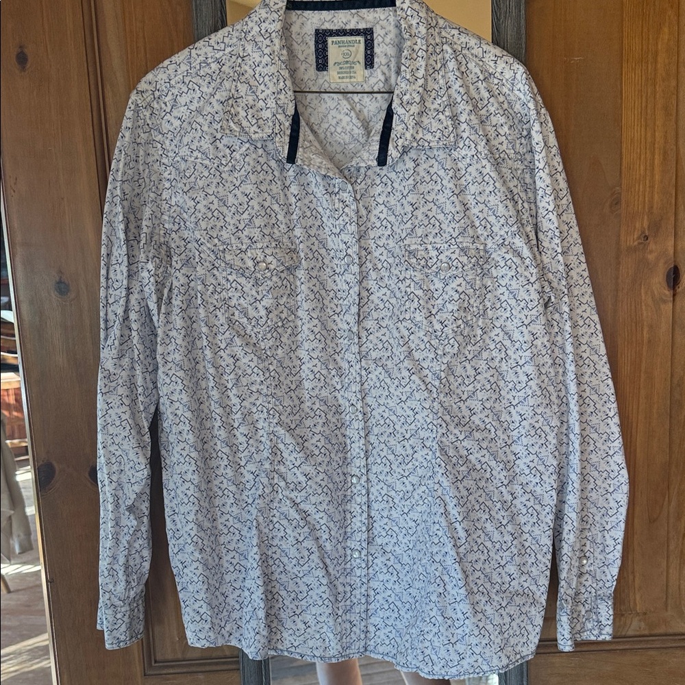 Panhandle Slim White and Navy Patterned Shirt for Women